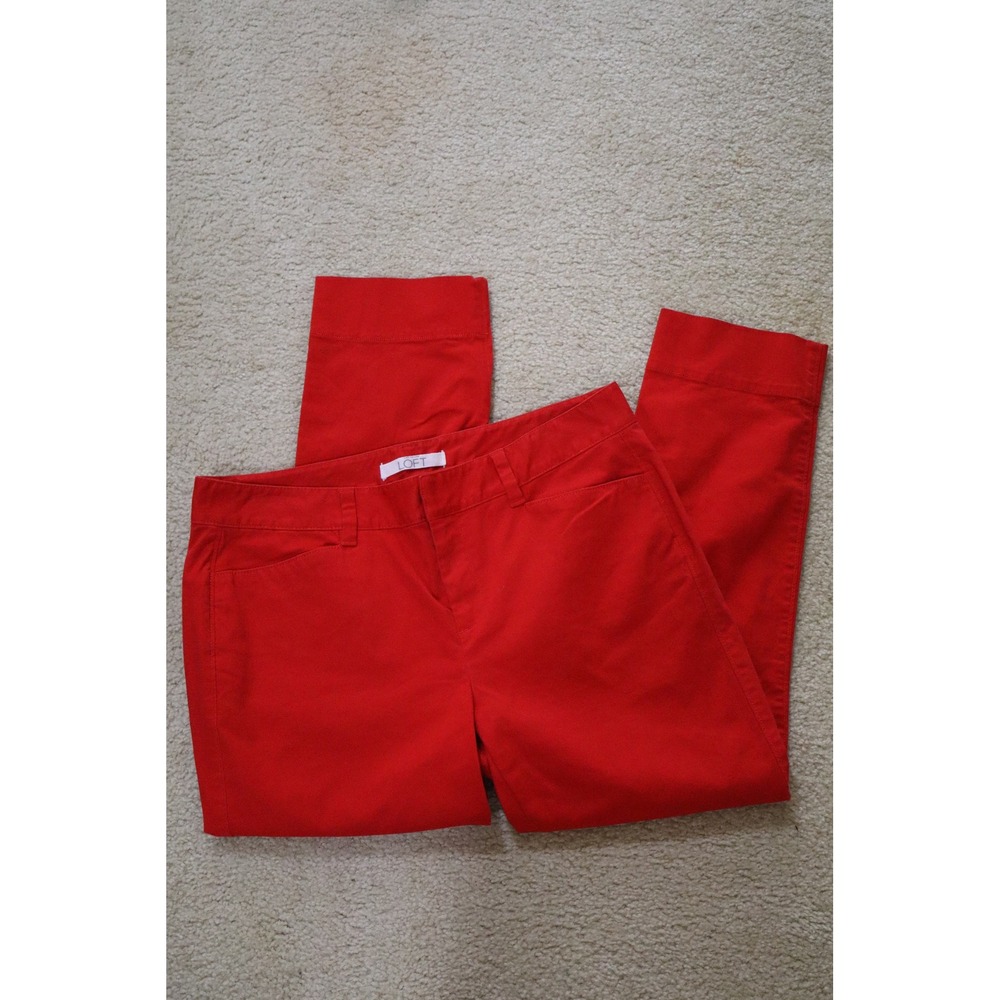Preppy Office LOFT Ankle Pants Red Zipper Hem Modern Business Casual